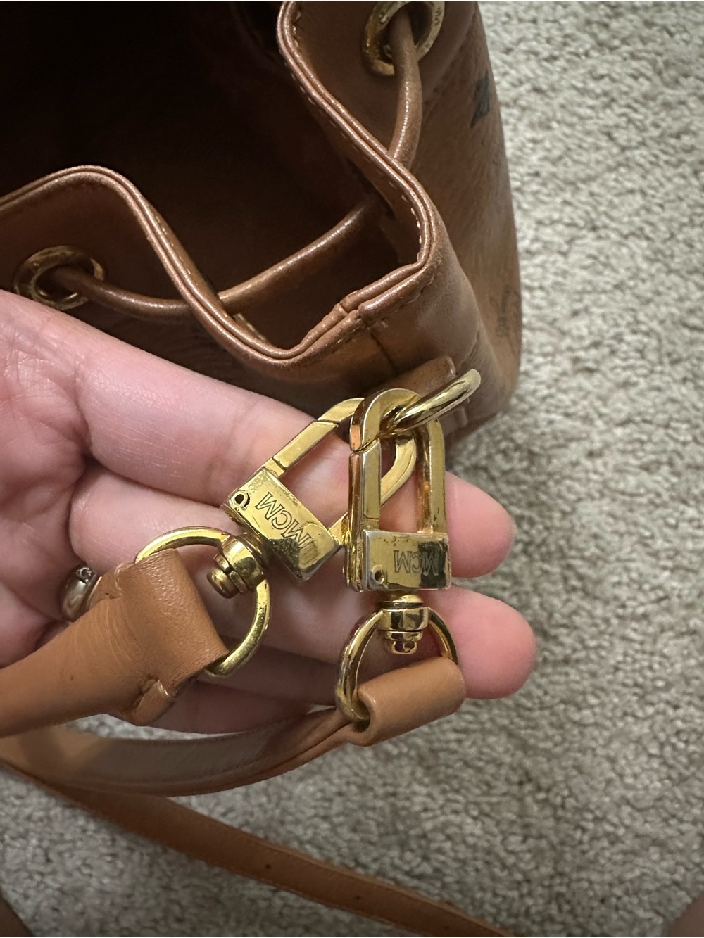 MCM cognac mini bucket sling bag - Picture 7 of 8